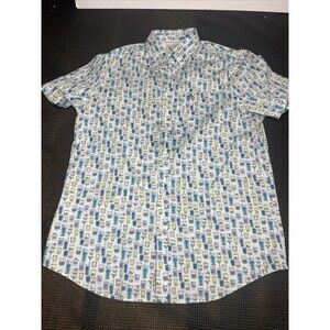Original Penguin Men's Ballad Blue Regular-Fit Drink-Print Shirt,‎ Medium